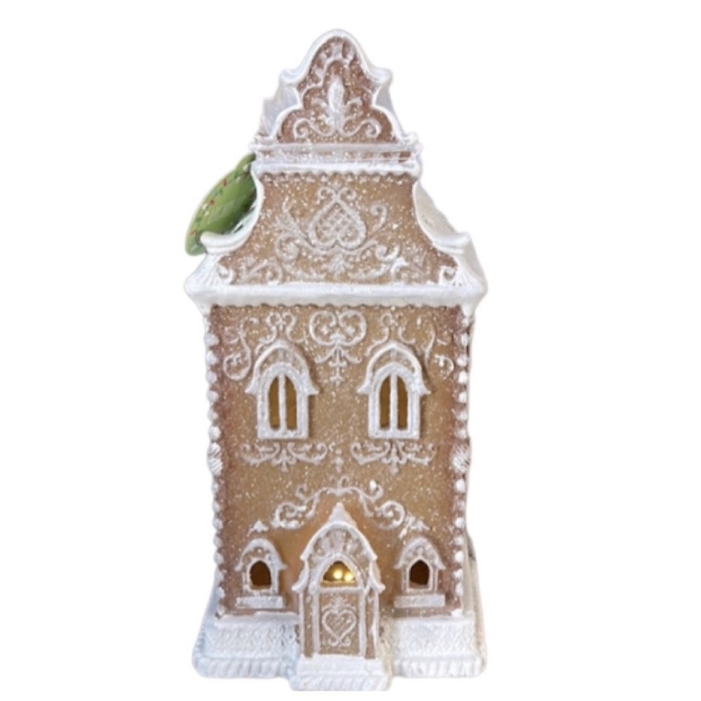 NEW Victorian White Icing Scrollwork Lighted Gingerbread House Christmas Decor
